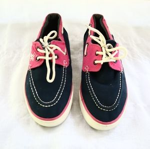 Women's Pink Blue Canvas Boat Deck Shoes, Size US 8.0